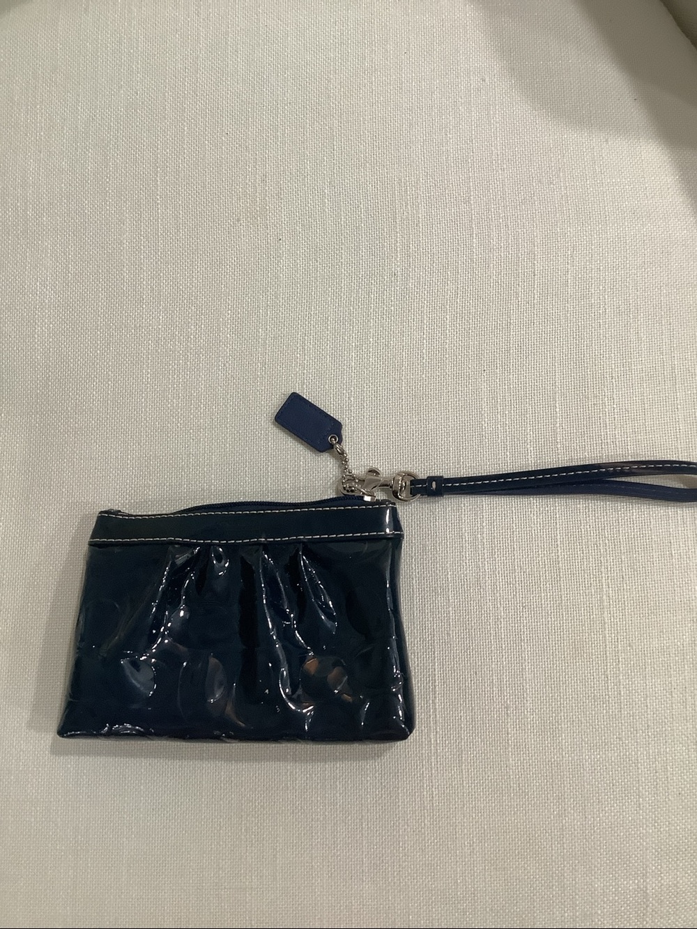 Coach Navy Patent Signature Wristlet Clutch Embossed C Logo